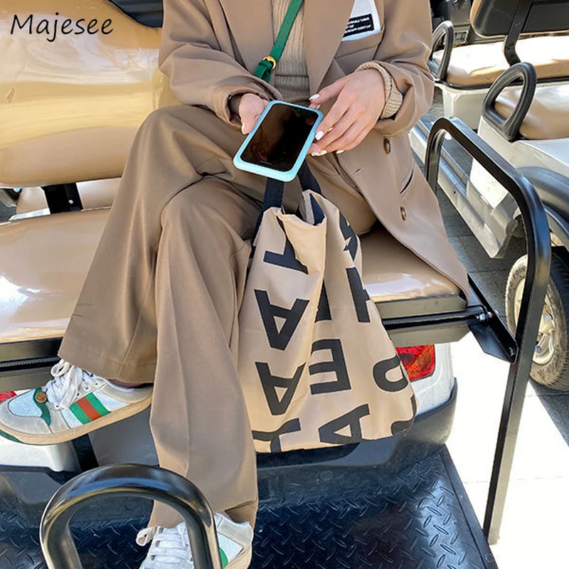 

Casual Pants Women Office Ladies Spring Khaki Loose Fashion High Street Ulzzang All-match Pockets Cozy Straight Trouser Female