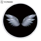 Летнее круглое пляжное полотенце из микрофибры, с изображением сказочных крыльев Купидона, с белой кисточкой