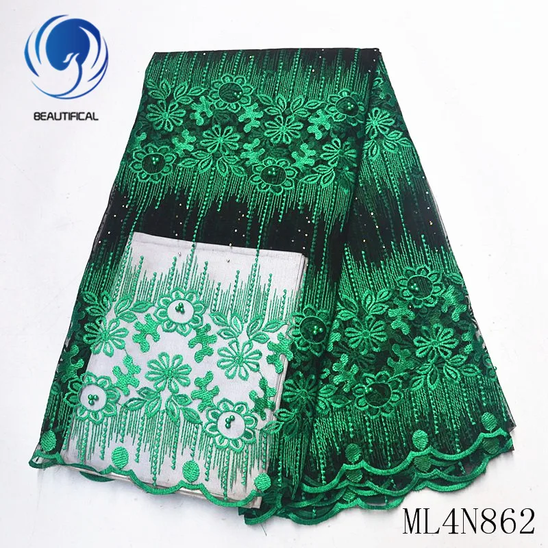 

Beautifical nigerian lace fabrics 2019 Top sale nigerian tulle lace fabric with stones embroidery lace fabric 5yards ML4N862