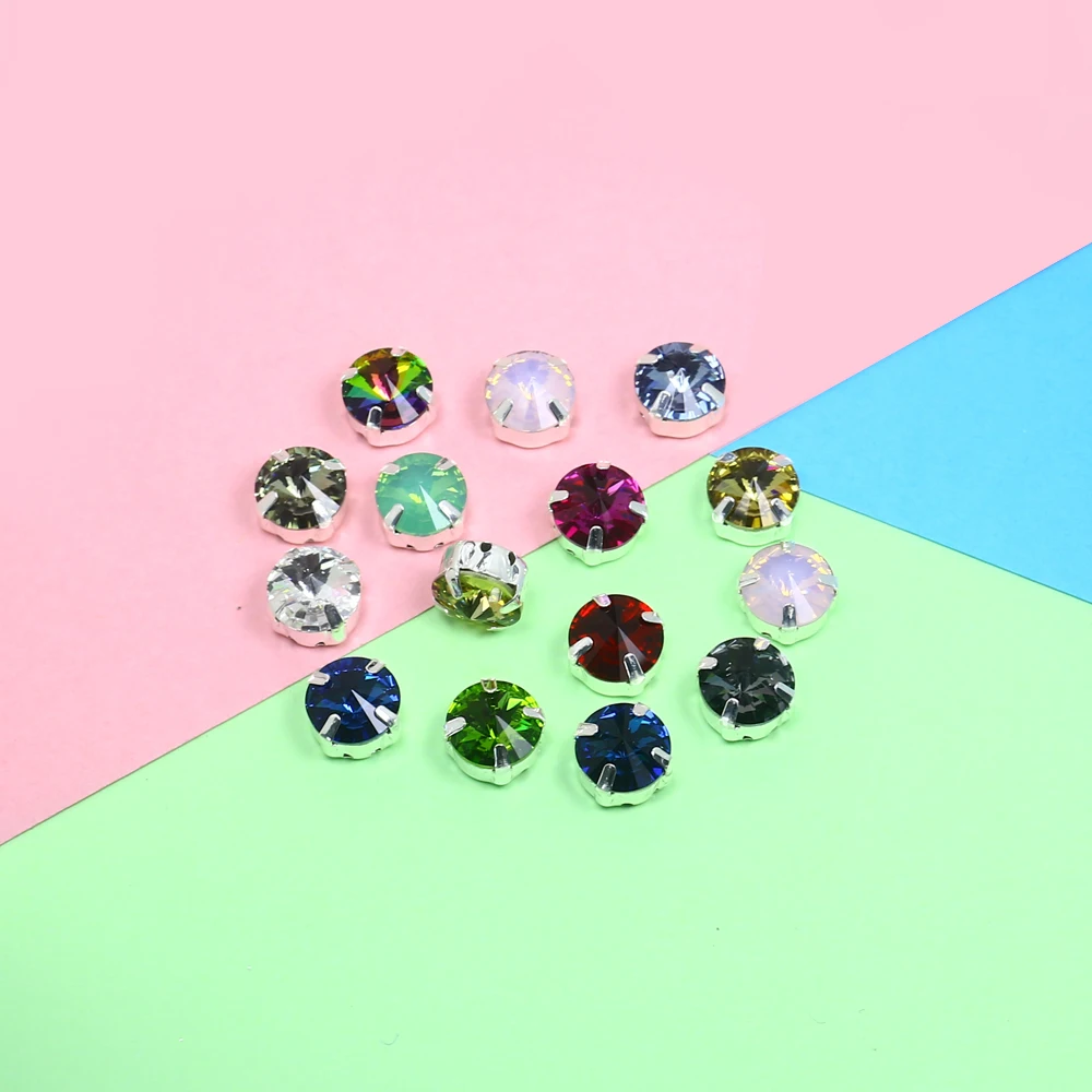 Красочные стеклянные хрустальные серебряные коготь Установка 14 мм шить на страз