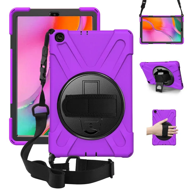 

For Samsung Galaxy Tab A 10.1 Case 2019 SM-T510 T515 Shockproof Heavy Duty Rugged Cover with 360 Rotating Kickstand Hand Strap