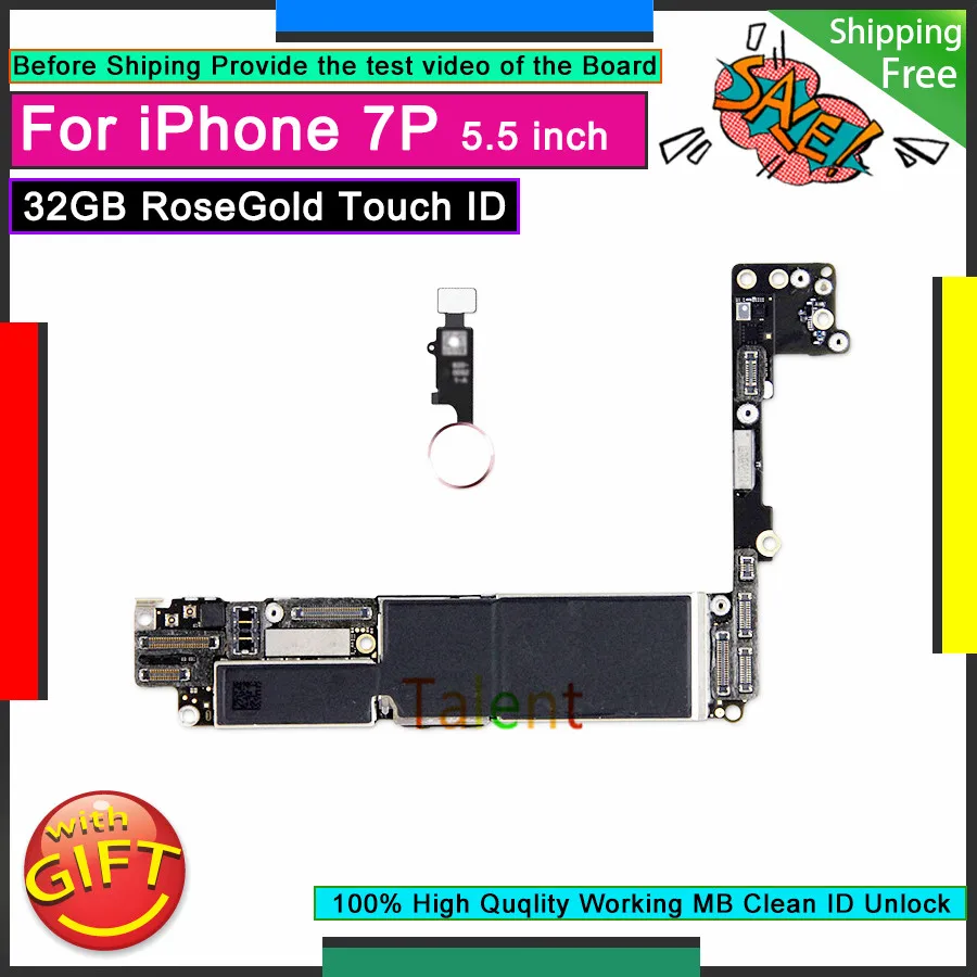 

For IPhone 7 Plus Motherboard 32GB RoseGold Touch ID Home Button Unlock Original Mainboard Good Logic Board Tested all Functions