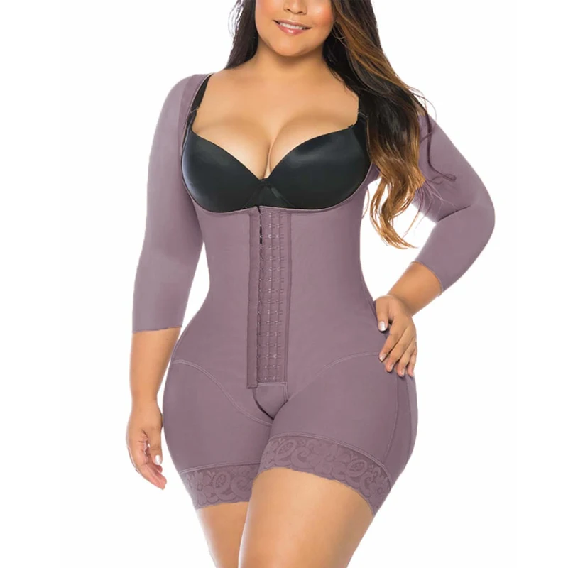 

Women'S Corset Thigh Trimmer Shapewear Hook And Eye Closure Breast Support Tummy Control Long Sleeve Triangle Bodysuit