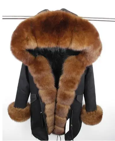 green black fur S Брендовая зимняя женская куртка, длинная шуба из натурального Лисьего меха, женские теплые меховые куртки, воротник из натурального меха енота, парка с подкладкой из натурального меха - Цвет: green black fur S