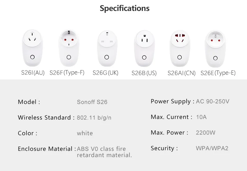 Sooff S26 Базовая умная розетка с Wi-Fi для ЕС/США/Великобритании/CN/AU беспроводной