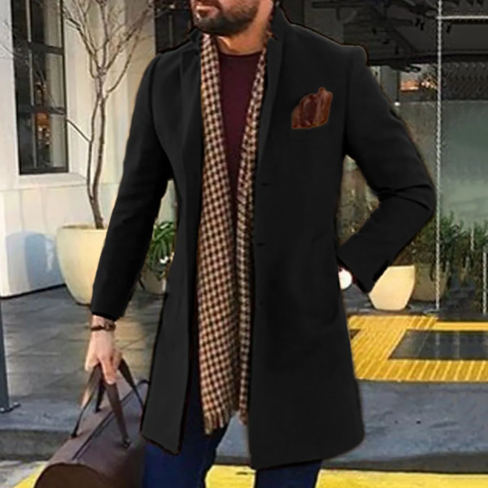 

fashion business work men's coats 2020 autumn slim long outerwear long sleeve casual male clothing overcoats new plain