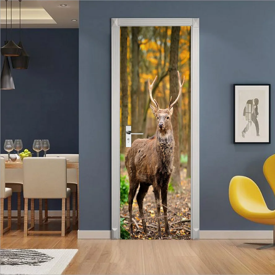 

Wild Animals Bird Parrot Giraffe Deer Door Stickers Wallpaper Home Decor Self-adhesive Waterproof Removable Poster Wall Decal
