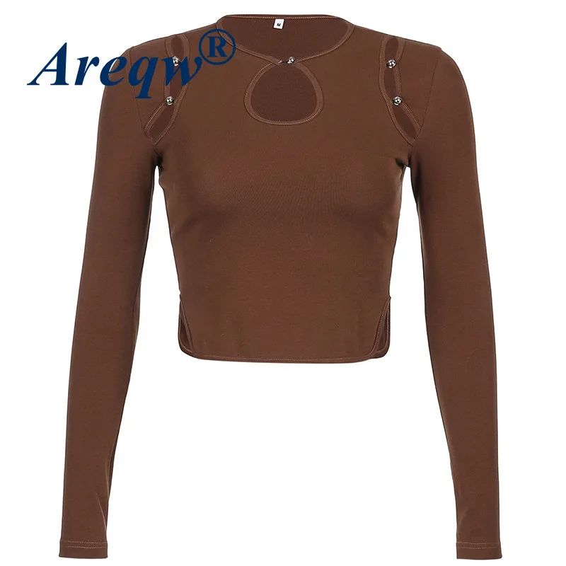 

Long-sleeved T-shirt Women 2021 New Women's Personality Hollow Irregular Hem Slim Bottoming Casual Top