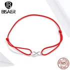 Бесконечность Pulseira BISAER 925 Стерлинговое Серебро счастливая красная веревка браслет со знаком бесконечности женское серебро 925 пробы ювелирные изделия ECB176