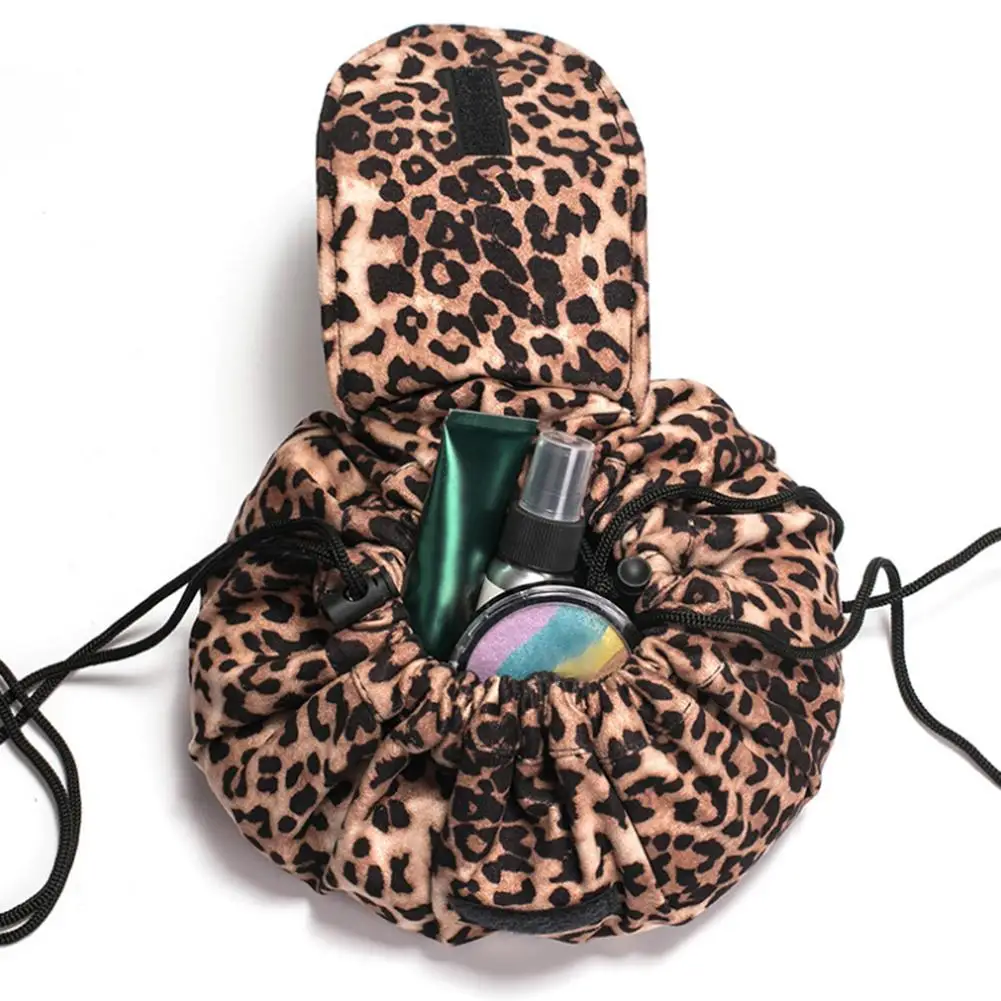 Косметичка с леопардовым принтом органайзер женская сумка косметичка переносная завязками для путешествий