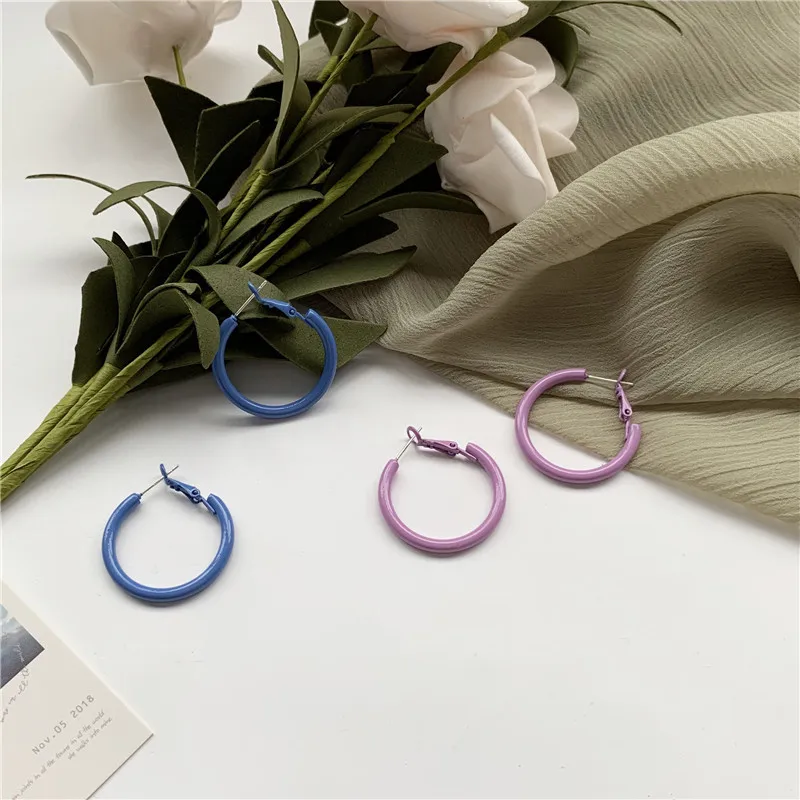Увеличенные фиолетовые серьги-кольца в Корейском стиле синие круглые
