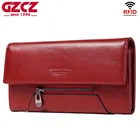 Женский кошелек GZCZ из натуральной кожи, красный женский длинный клатч, женское модное портмоне, Роскошный кошелек для денег для девушек, волшебный кошелек для монет на молнии
