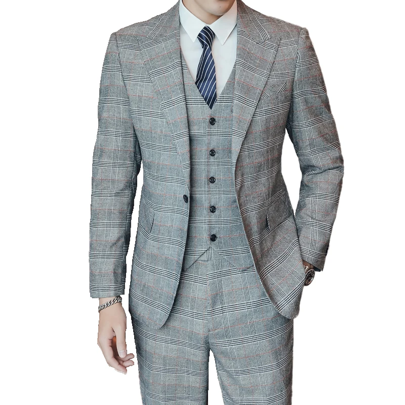(Пиджак + жилет брюки) роскошный клетчатый Модный свадебный костюм для жениха