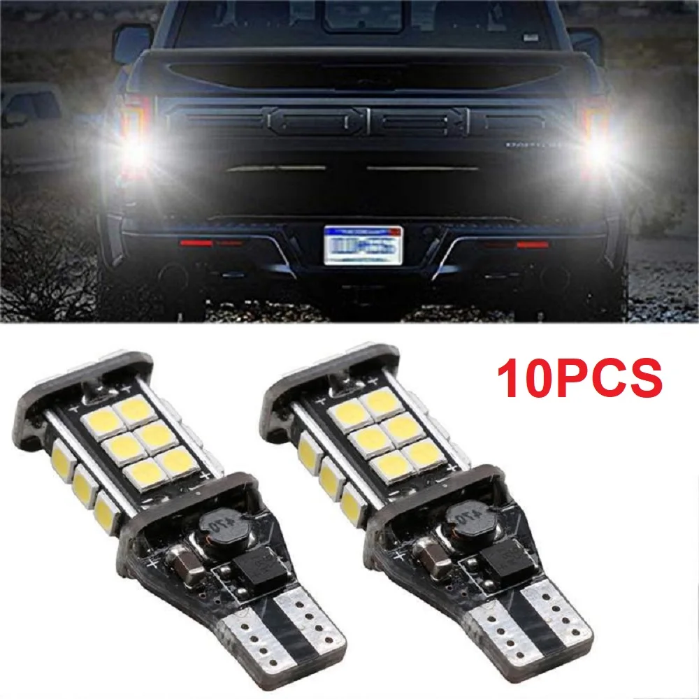 

10 шт. T15 светодиодные лампы 921 912 W16W Светодиодная лампа 3030 SMD Canbus OBC без ошибок светодиодный резервный светильник автомобиля Обратный фонарь к...
