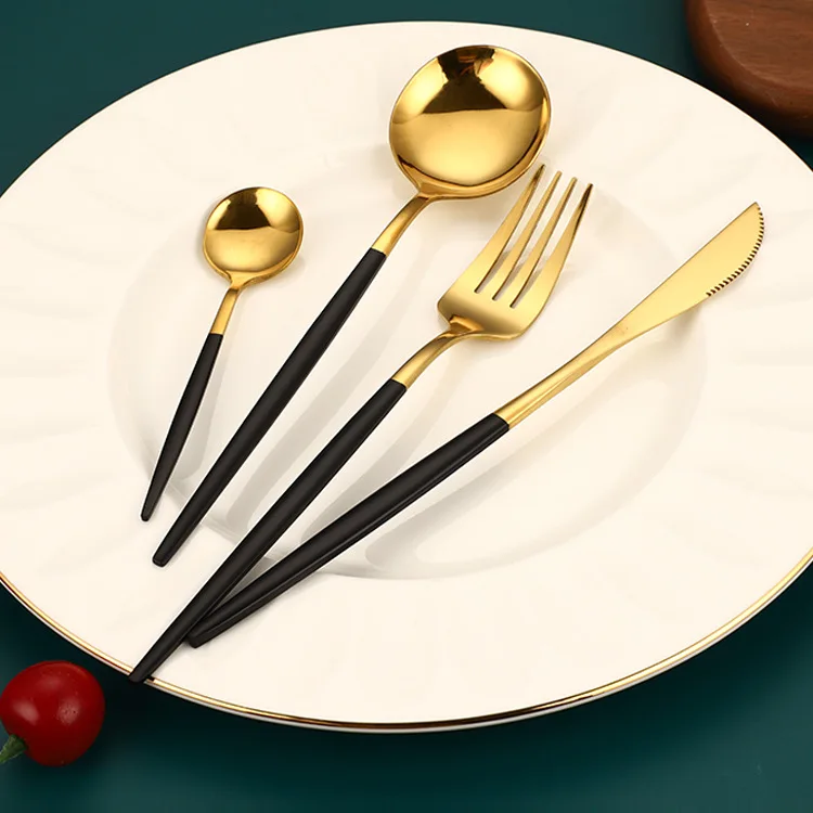 Набор столовых приборов из нержавеющей стали черного и золотого цвета 4 шт./компл.