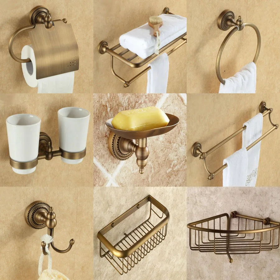 Набор аксессуаров для ванной комнаты в винтажном Ретро античном латунном стиле
