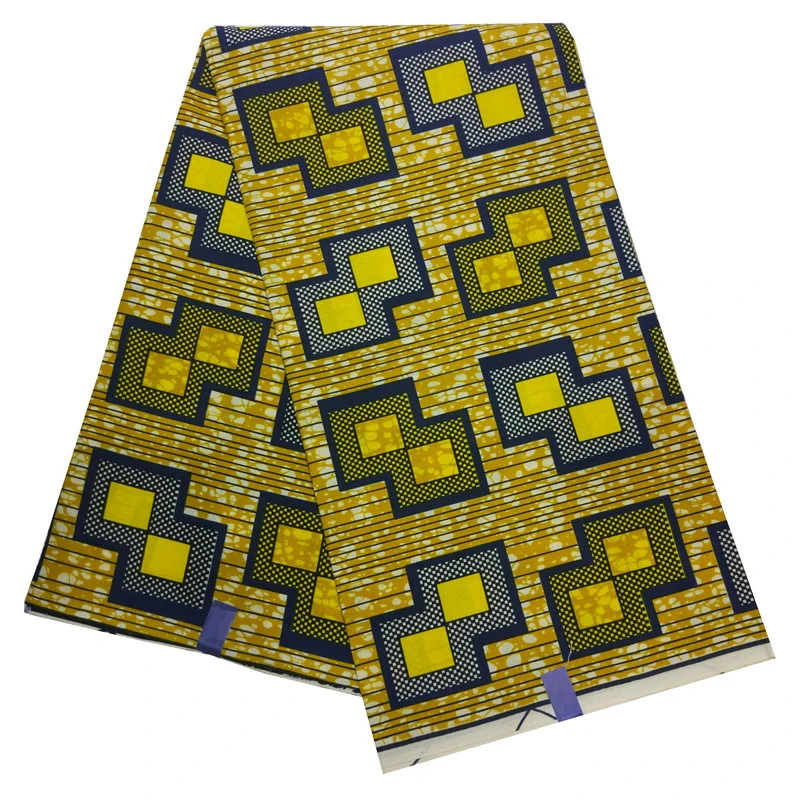 

New Design African Real Wax Fabric Geometry Print Yellow Wax Fabric 6 Yards