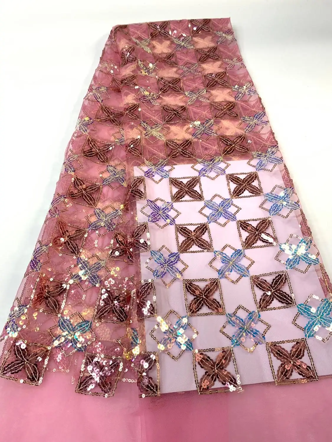 Высокое качество модная Королевская Синяя фатиновая кружевная ткань с блестками