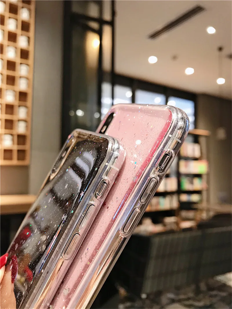 NJIEER Блестящий блестящий чехол для iphone X 11 Pro XS MAX XR Блестящий Прозрачный чехол для iphone 8 7 6 6S Plus Мягкий чехол из ТПУ