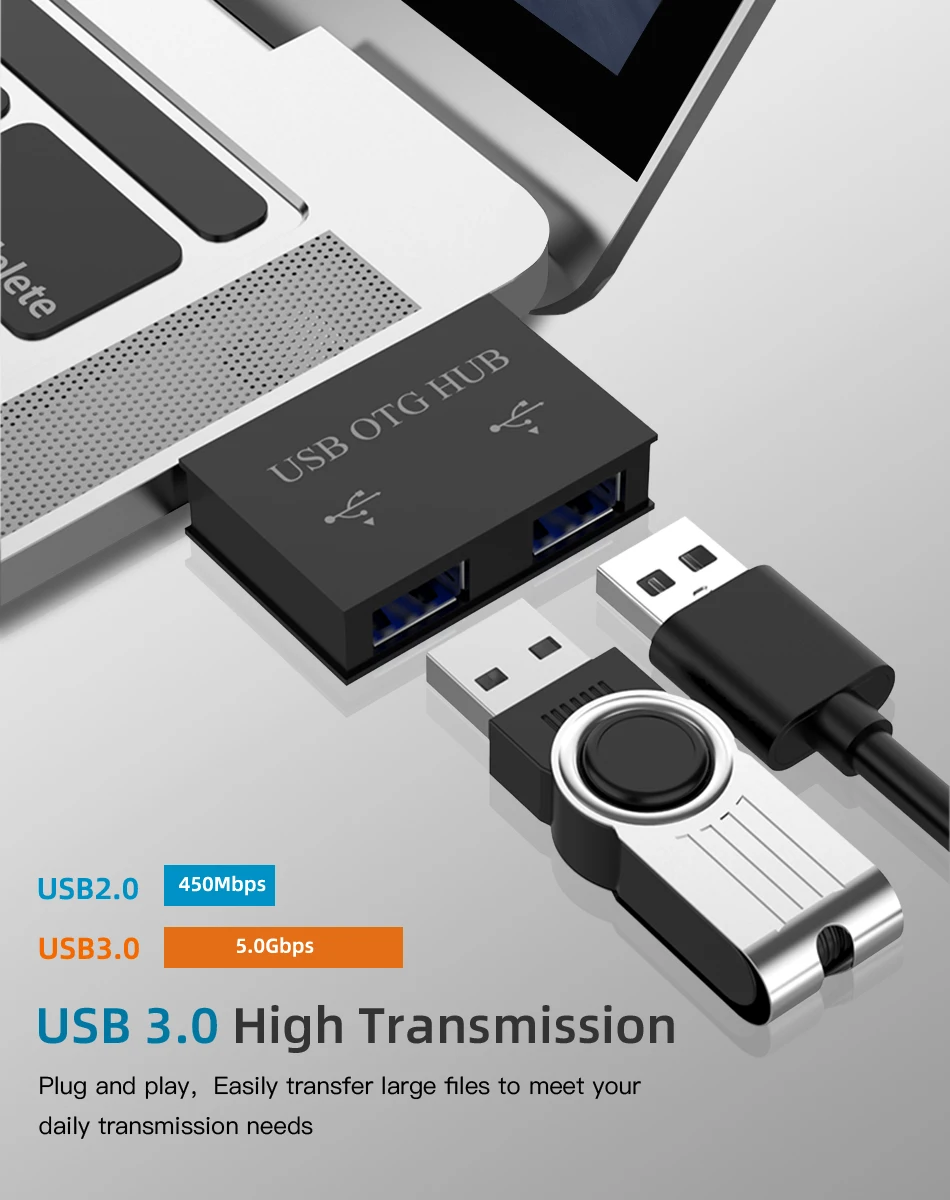 Robotsky Mini USB 3.0 Hub 2 Port USB Hub High Speed Hub Splitter Box For PC Laptop U Disk Card Reader for Mobile Phone Hub Use