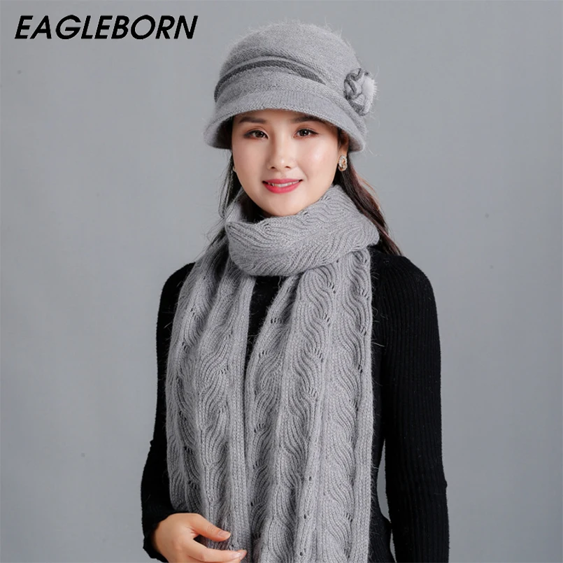 Новая шляпа для мамы женская шапка шарф зимний комплект и из кроличьего меха