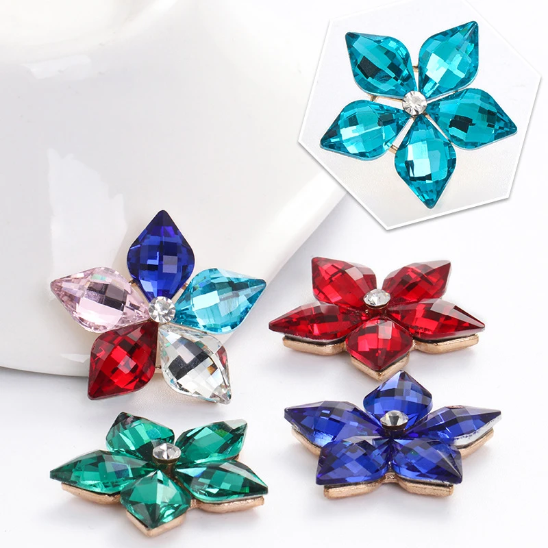 

10pcs Flowe Shape Rhinesotones with Golden Base Claw 25mm Diy headdress flower creative craft accessories Free Shipping