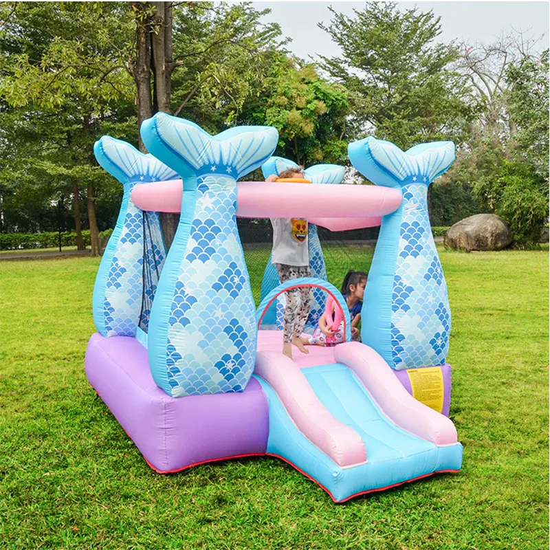 Inflatable Mermaid Bouncy Castle Climbing Bounce House Small with Slide Jumper Game for Kids Backyard Party Air Blower | Игрушки и хобби