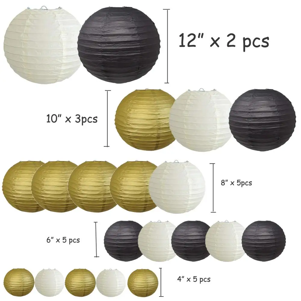 Декоративные вечерние бумажные фонари s 20 шт. золотой бежевый черный круглый