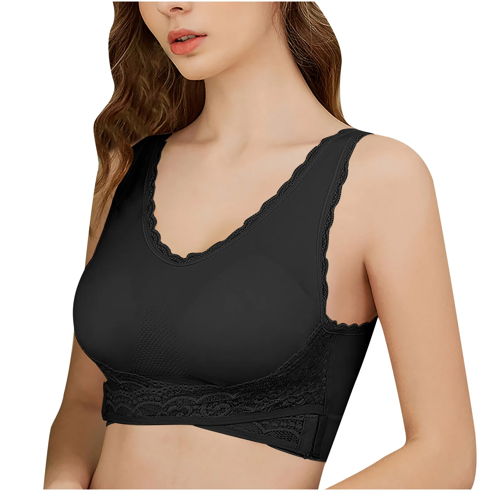 

S-2XL Women Underwear Sexy Lingerie Lace Solid Color Cross Side Buckle Wireless Push up Breathable Sleep Hot Bra Underwear Women
