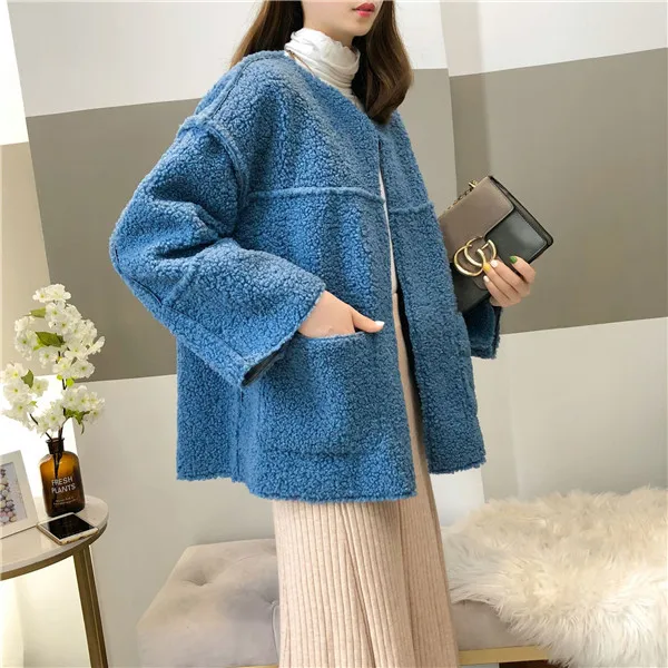 D00771 blue Элегантное шерстяное пальто из искусственного меха женская мода осень зима теплая мягкая меховая куртка женская плюшевая верхняя одежда с карманами - Цвет: D00771 blue