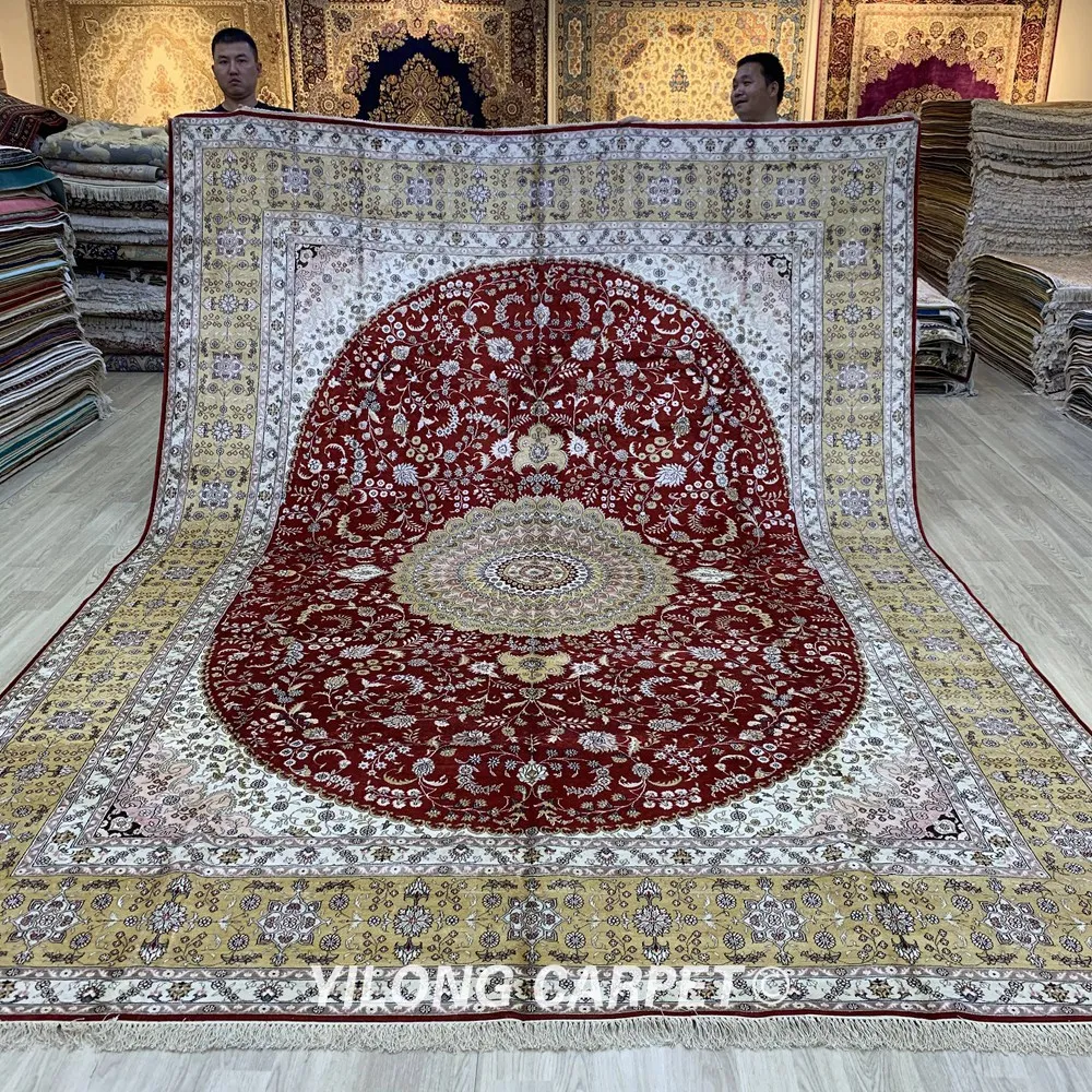 Goedkoop Yilong 9 'X 12' Vantage Klassieke Kleed Grote Rode Medaillon Antiek Tapijt Woonkamer Perzische (YJH266AB)