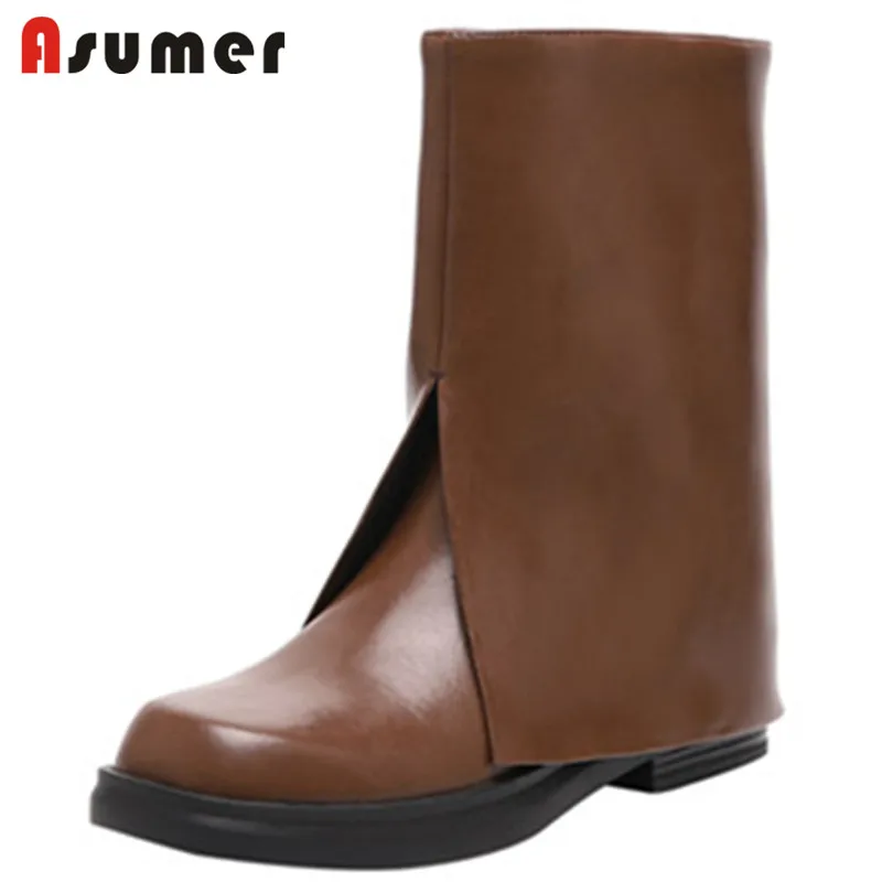 

Женские ботильоны на низком каблуке ASUMER, черные ботинки из натуральной кожи, в европейском стиле, 2022