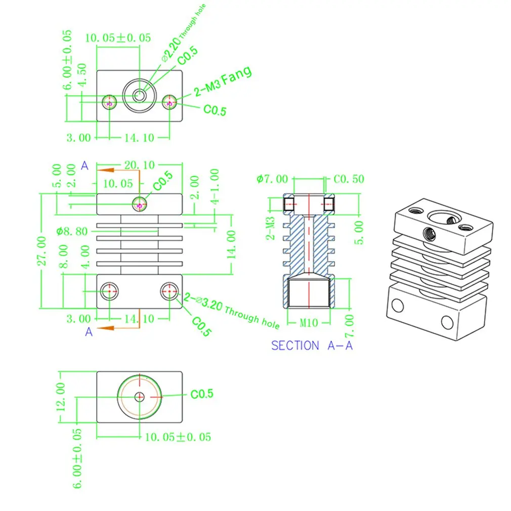 

3D Printer Hotend Extruder Kit Long Distance Extrusion 50w Heat Break Throat 1.75mm For Cr10 Printer