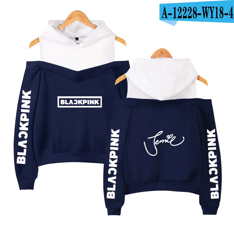 navy Сексуальные модные черные розовые толстовки женские Kpop толстовки с принтом Blackpink женские толстовки без бретелек хип-хоп толстовка - Цвет: navy