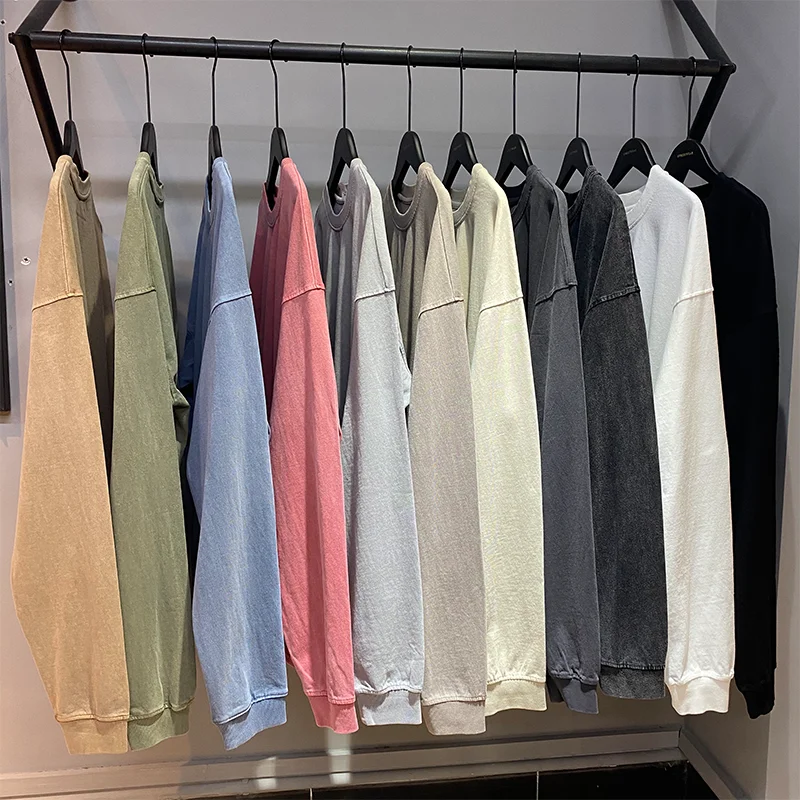 

Oversized Men's T-shirt Streetwear Vintage Cotton Loose Long-sleeved T-shirt Solid Color Bottoming Shirt 2021 Autumn Couple Top