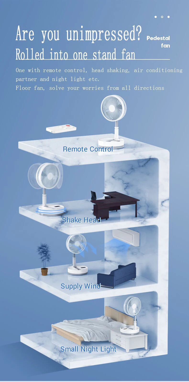 

2021 New Standing Floor Fan Telescopic Folding Home Desktop USB Rechargeable Portable Office Wireless Electric Fan Natural Wind
