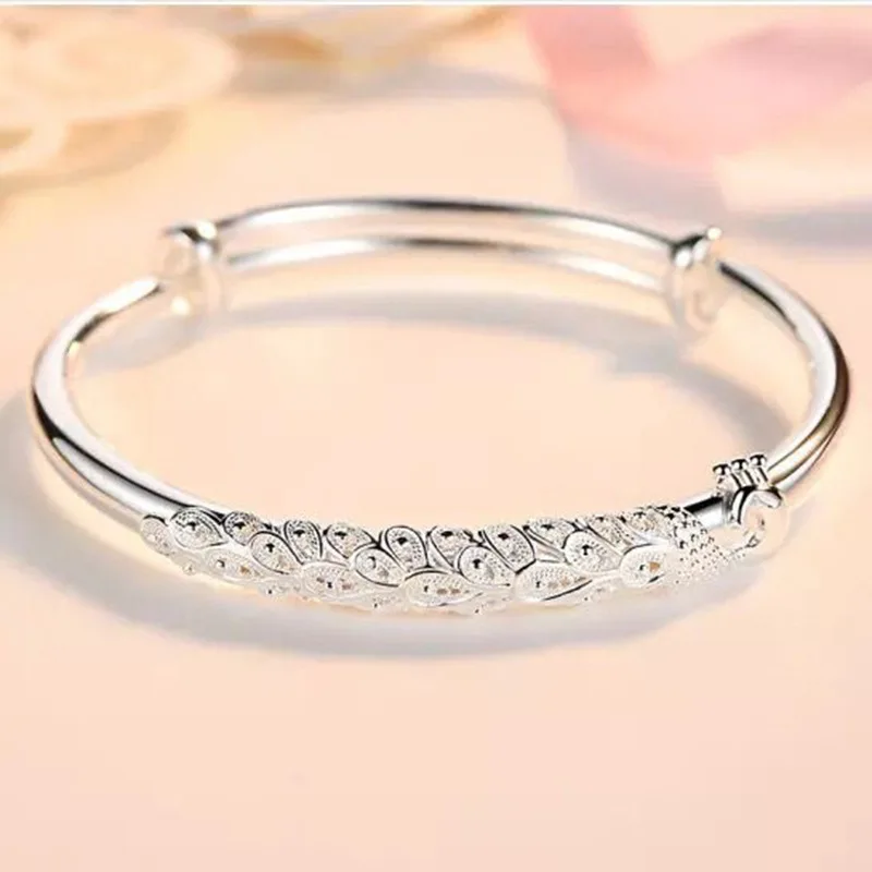 

Fashion silver plating Woman Lucky Animal Cuff Bracelet Peafowl Bangle Girls Party Jewelry Gifts