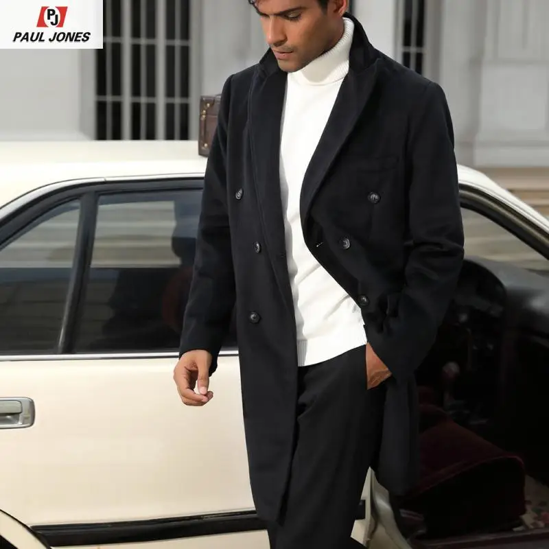 Мужские шерстяные двубортные пальто PAUL JONES Тренч с отворотами стильные зимние