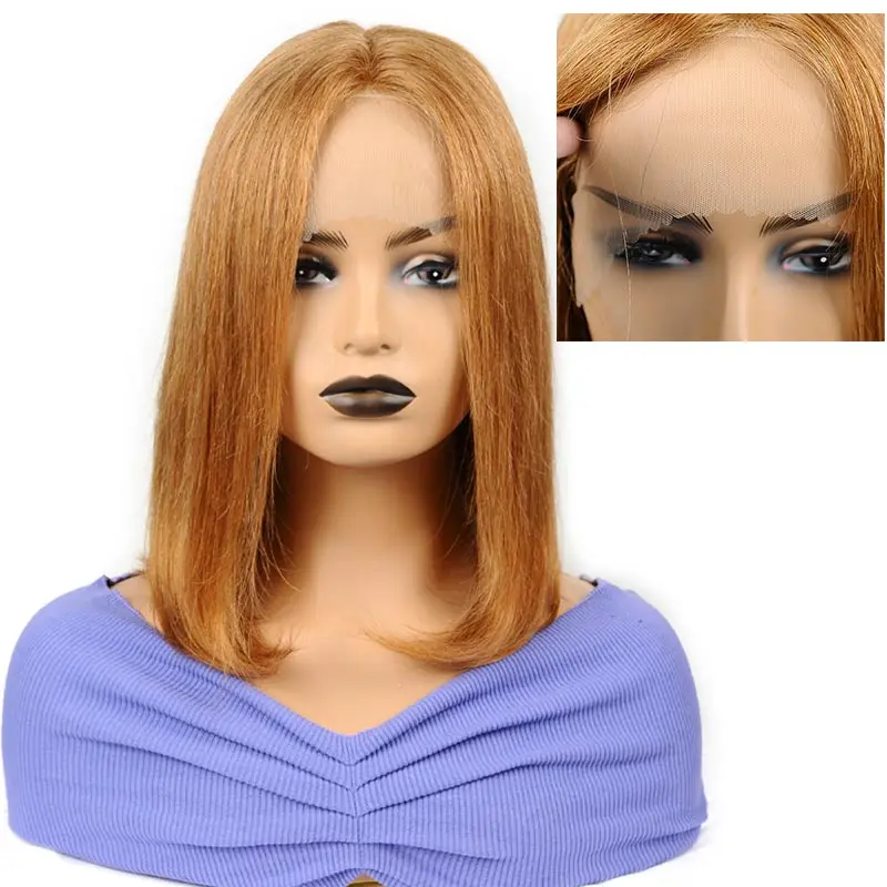 

Honey Blonde Short Bob Lace Part Wig Pre Plucked Pinshair Peruvian Straight Lace Short Bob Wig Remy Human Hair Wigs 150% Density