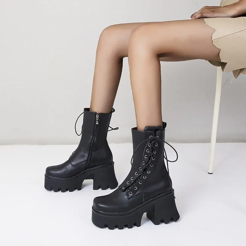 Ботильоны женские на толстой подошве ботинки платформе 9 см толстом каблуке