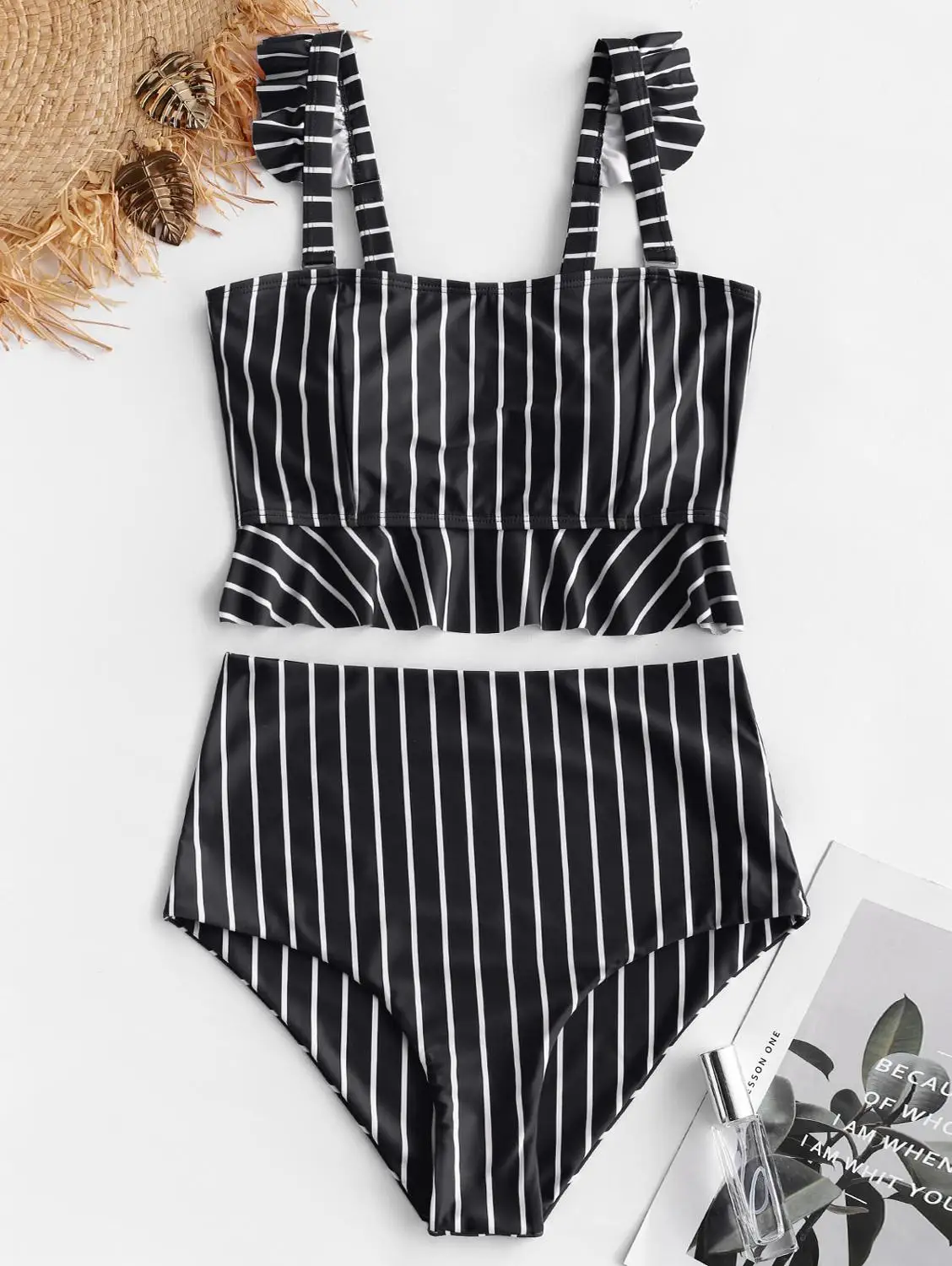 ZAFUL Бикини Полосатые оборки с высокой посадкой Танкини Комплект Сладкие девочки