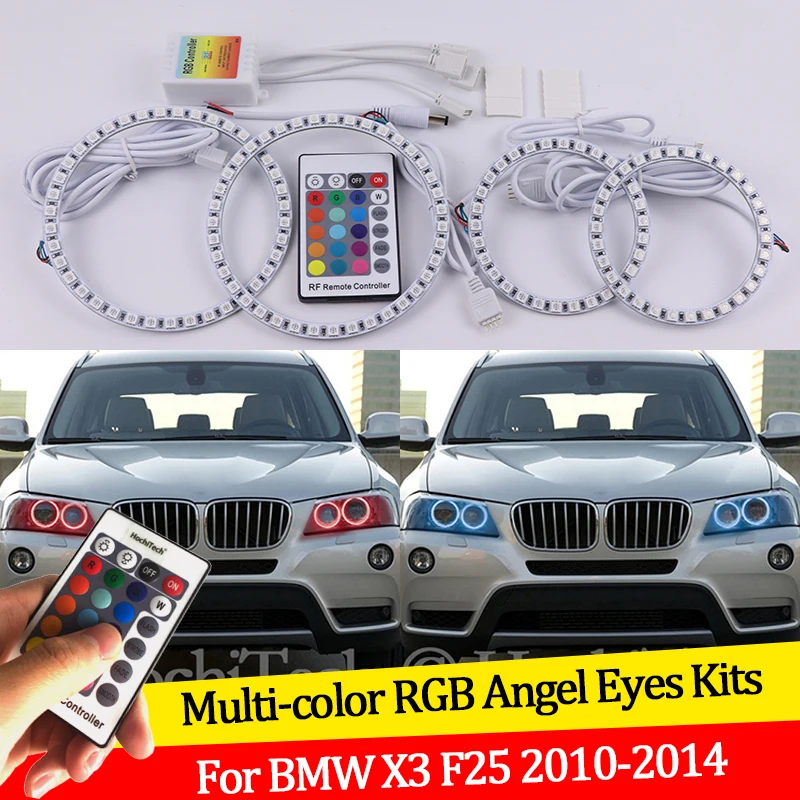 

For BMW X3 F25 2010 2011 2012 2013 2014 xenon headlight 16 colors RGB Angel Eyes LED Halo Rings RF Wireless Control DRL