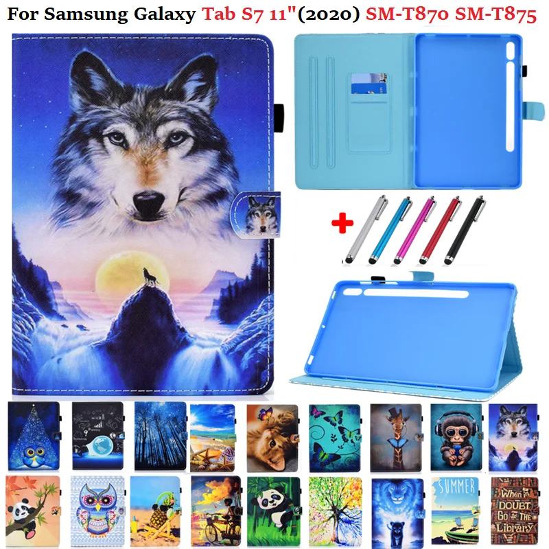 Чехол для Samsung Galaxy Tab S7 чехол 2020 SM T870 T875 11 дюймов бумажник с анималистичным принтом