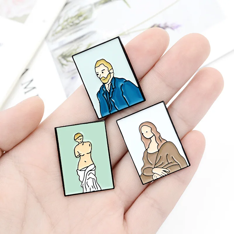 

Art Oil Painting Enamel Pin Custom Cartoon Van Gogh Venus Brooches Badge Shirt Lapel Buckle Canvas Jewelry Gift for Friend