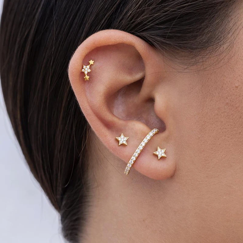 

AIDE Luxurious Europe & America Star Stud Earrings for Women INS Stars 925 Sterling Silver Pierced Ear Cartilage Studs kolczyki