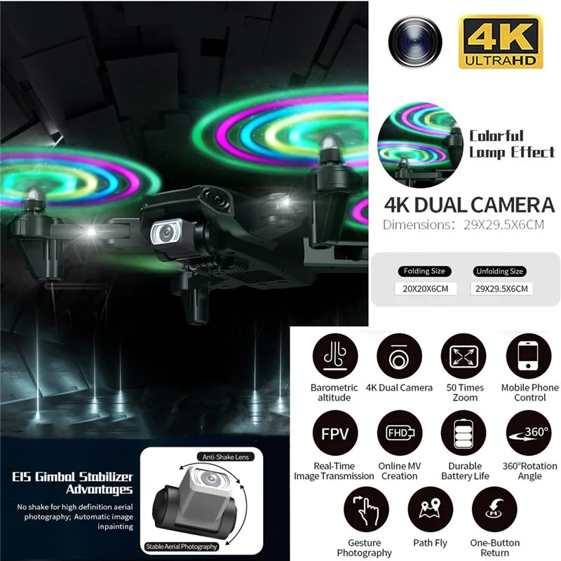 Новый 1809 светодиодный Дрон с 4K HD двойной камерой WIFI FPV технология анти помех