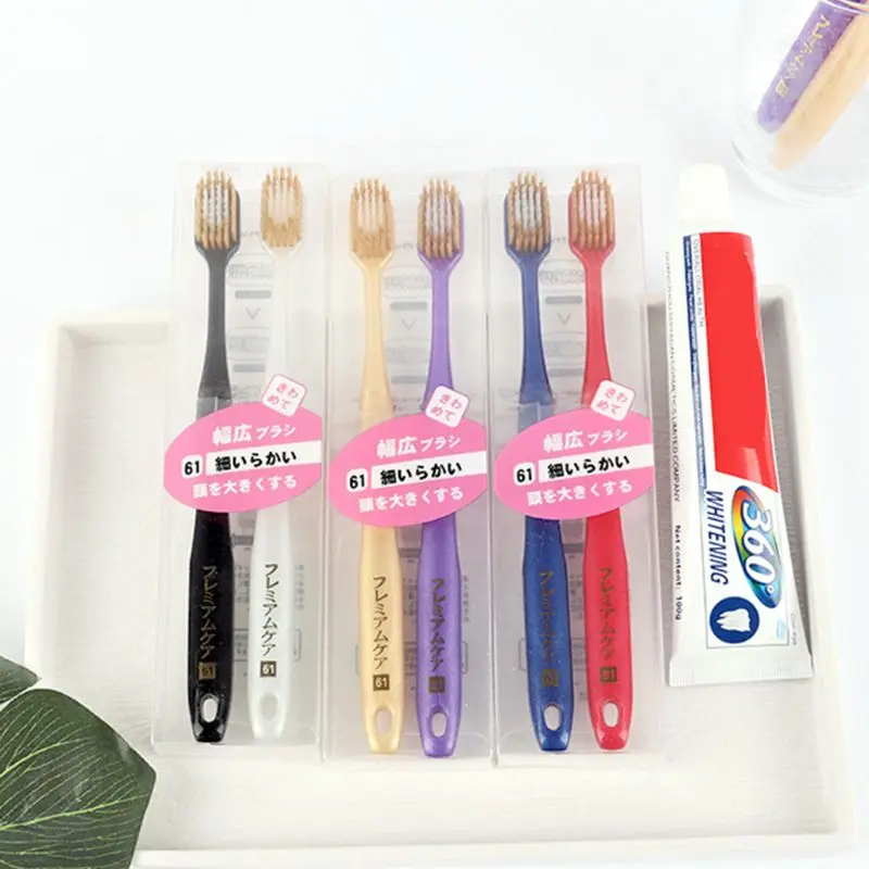 

2Pcs/Set Japanese Style Couples Adult Toothbrush Soft Bristles 54-Hole Wide Head Travel Portable Brush Oral Care Clean Tools