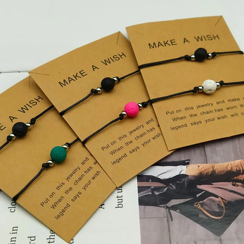 2 шт./компл. цветной лавовый камень натуральный браслет из бусин черная нить