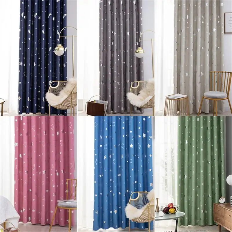 

Shiny Stars Children Printing Perforated Finished Curtains For Living Room Blackout Cortinas For Kids Boy Girl Bedroom Dropship