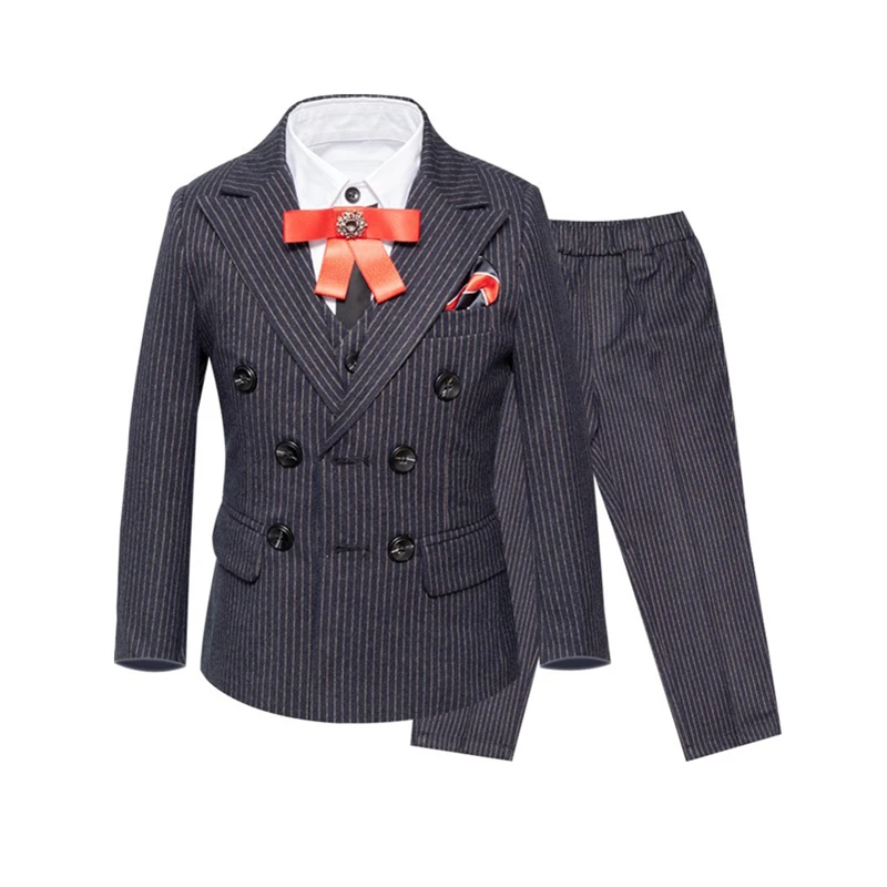 

2020 Children Formal Dress Suits Flower Boys Wedding Party Performance Costume Kids Striped Blazer Vest Pants 3pcs Clothing Set